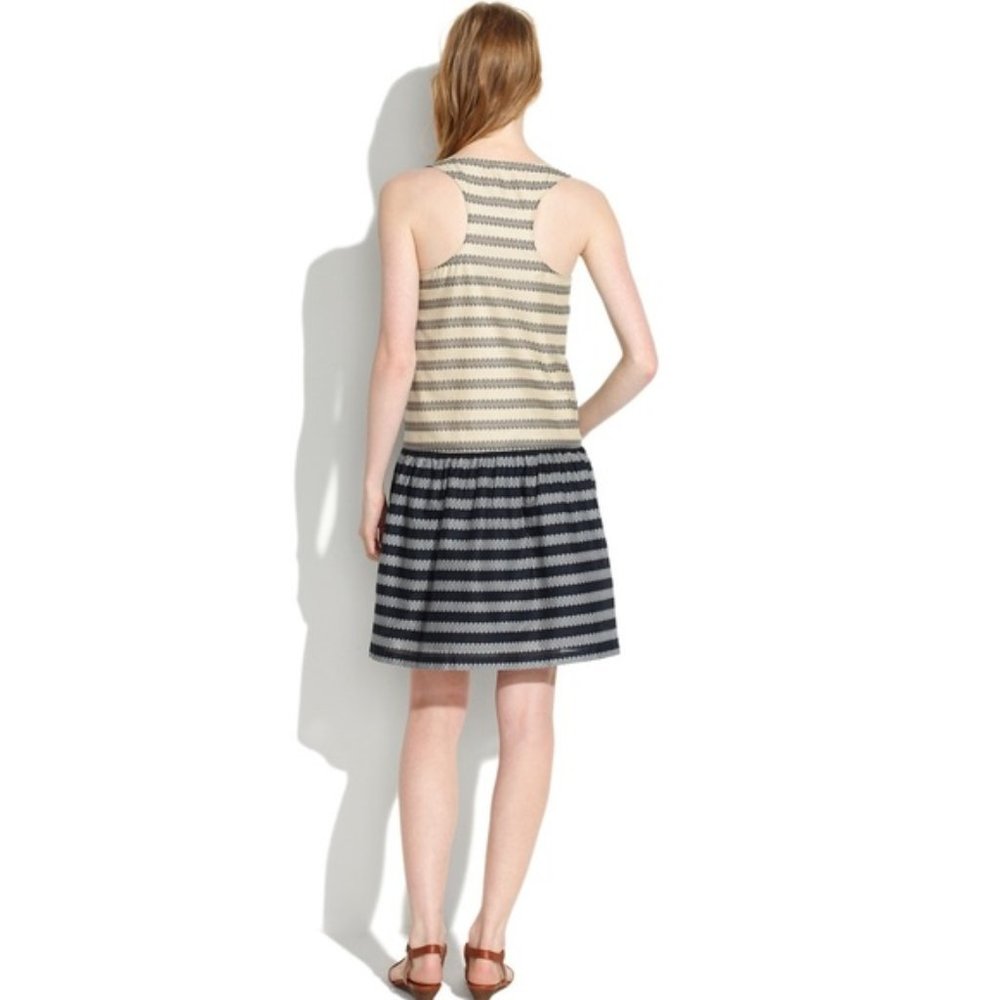 Madewell Dropwaist Trellis Stripe Swing Cotton Dress Black Tan Size Small NWT - Picture 4 of 13